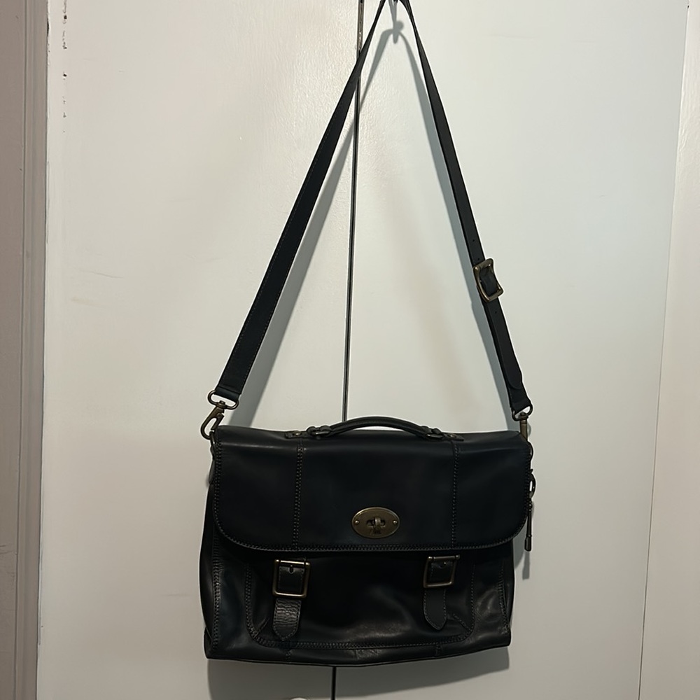 Fossil black leather laptop bag - Picture 2 of 12